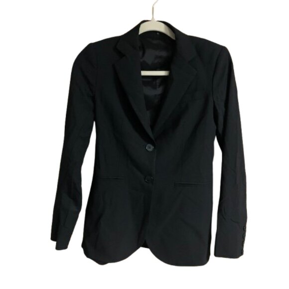 Theory 00 Black Career Office 2 Button USA Made Wool/Lycra Women's Blazer EUC - Picture 1 of 11